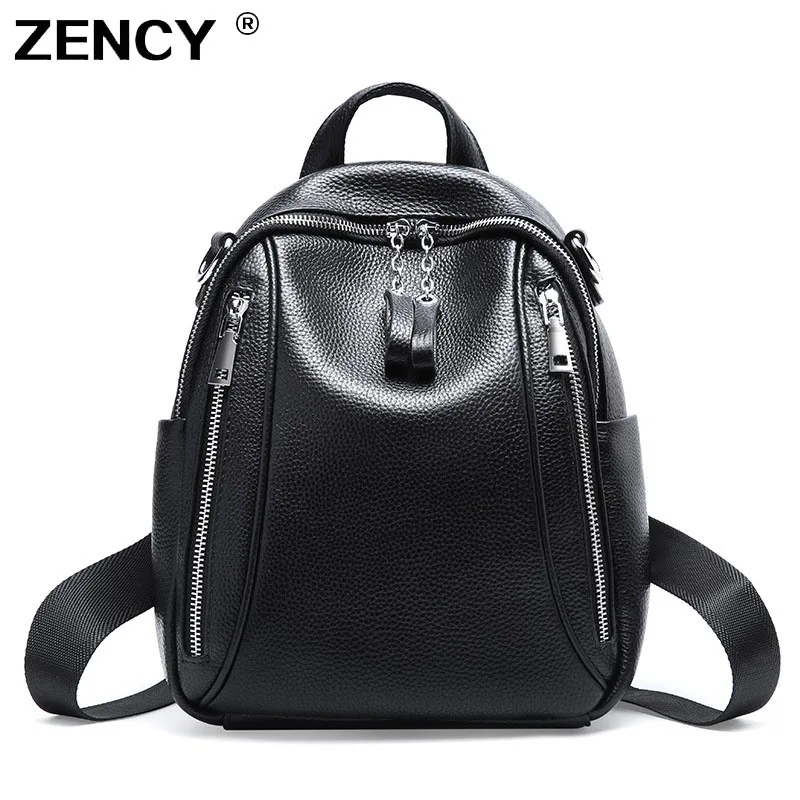  ZENCY  Genuine Leather Women's Backpacks Silver Color Hardware First Layer Cow Leather Female Schoo - 33020415763