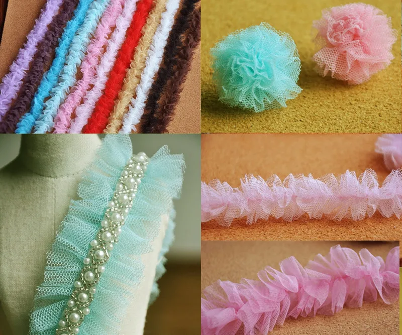 

Free shipping 3cm 10yard/lot mesh lace ruffle lace trim for shoes/hat/wedding DIY material