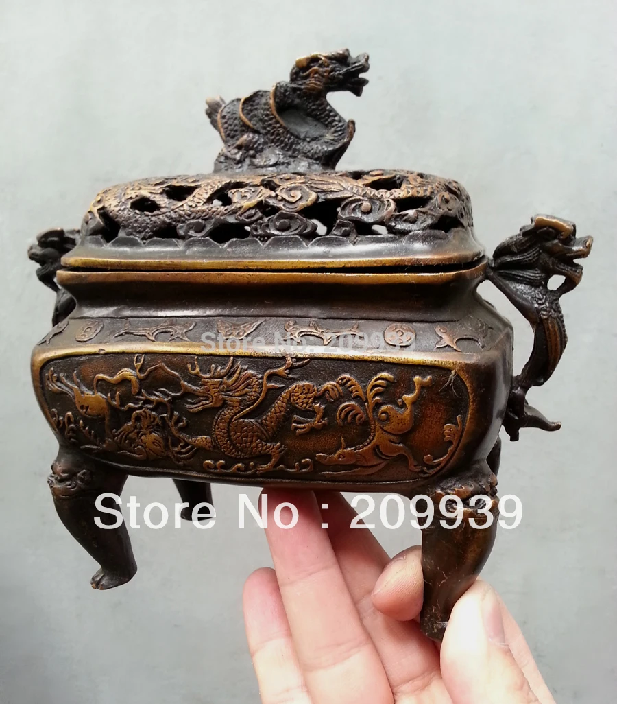 

00551 100% Bronze auspicious statue dragon Collectibles incense burner (A0314)