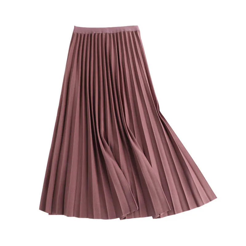 Новые однотонные длинные плиссированные юбки для женщин, для отдыха, Джокер, юбки с эластичной резинкой на талии, Женская длинная юбка для девочек