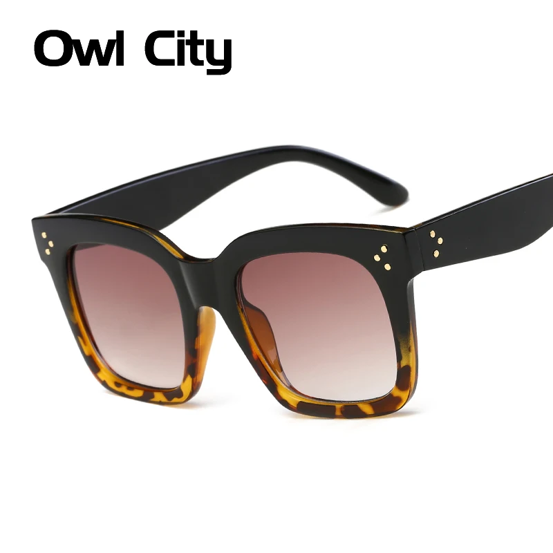 

Owl City Square Sunglasses Women Fashion Brand Designer Big Frame Gradient Lens Classic Rivet Shades Female Male Eyewear UV400