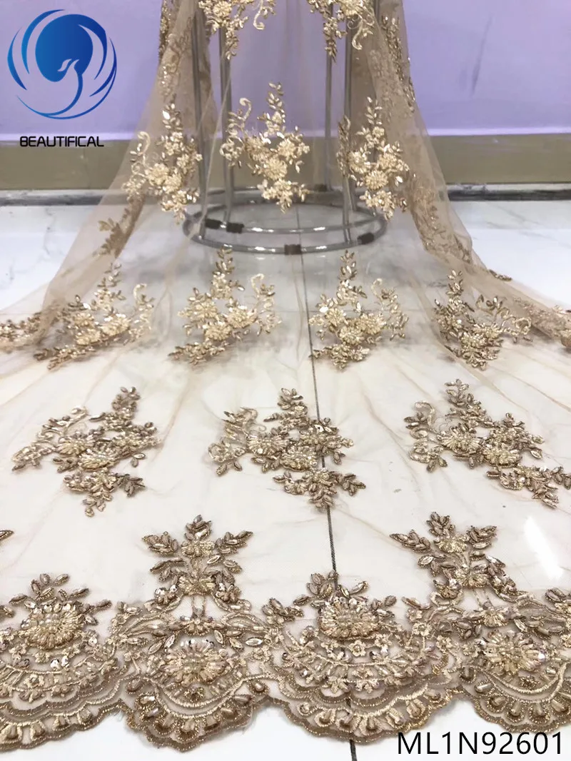 

BEAUTIFICAL tulle lace high qulaity nigerian wedding french net lace fabric with embroidery 5 yards lace ML1N926