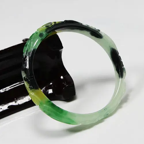 

free shipping 1291 BEAUTIFUL HAND-CARVED GREEN BLACK JADE JADEITE GEMS BANGLE BRACELET