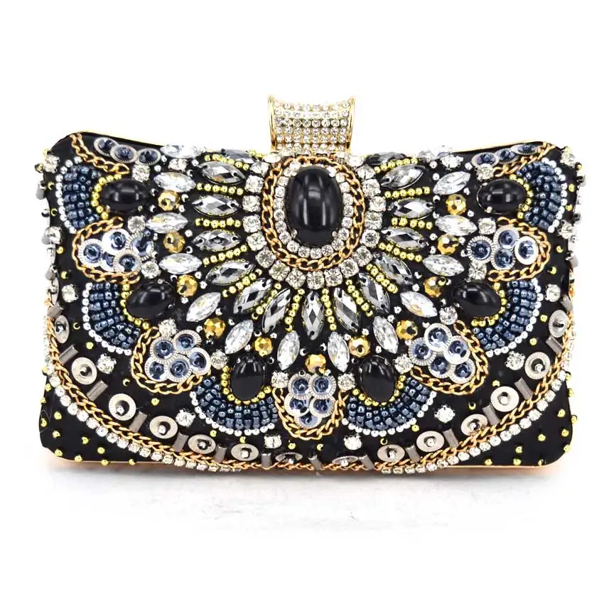 Women Party Handmade White Pearl Hard Case Beading Evening Shoulder