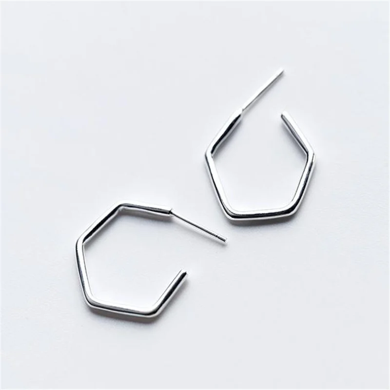 

Simple Hexagon Personality Hoop Earrings Popular Women's 925 Silver Hot Pretty Fashion Jewelry E6368
