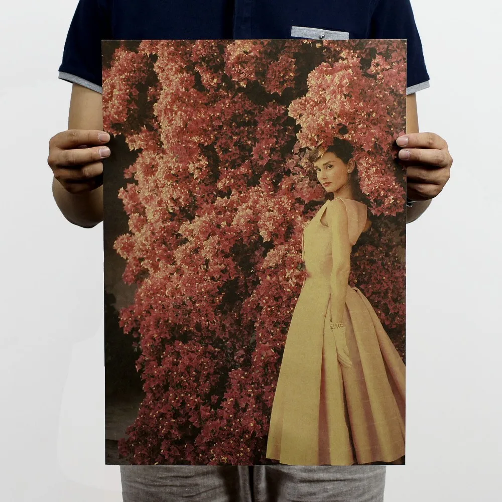 

Hepburn flower tree retro posters Kraft paper, hang a picture cafe Bar decoration Old newspaper poster Wall stickers 51x35.5cm