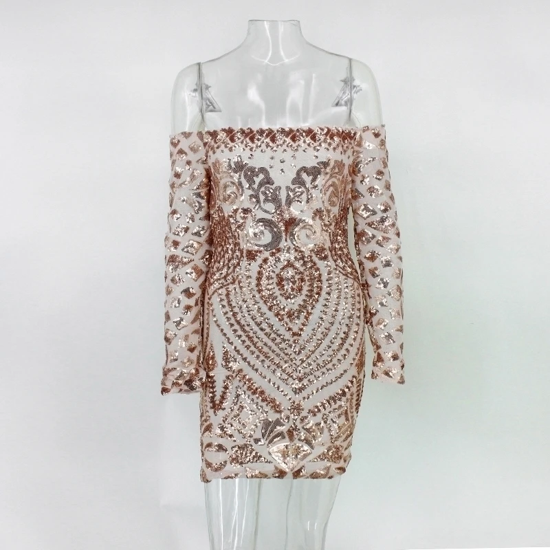 NATTEMAID мини-платья с вырезом лодочкой и блестками женское сексуальное вечернее платье с длинным рукавом элегантное женское осеннее облегающее платье Vestidos