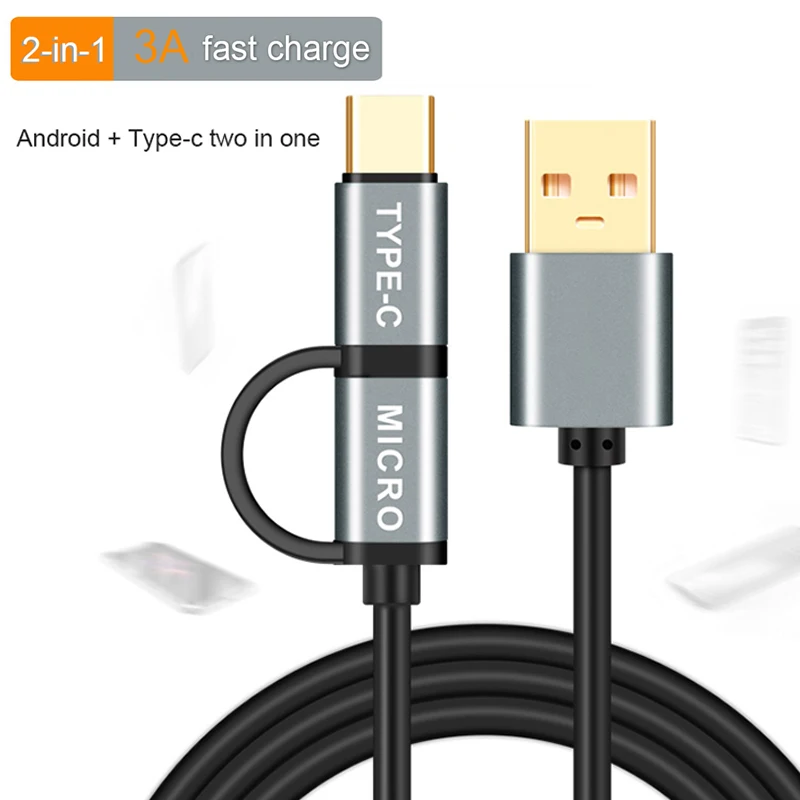 2 в 1 USB кабель для передачи данных Micro usb type C кабель для зарядного устройства для samsung Быстрая зарядка мобильный кабель для зарядки телефона для Xiaomi huawei Honer