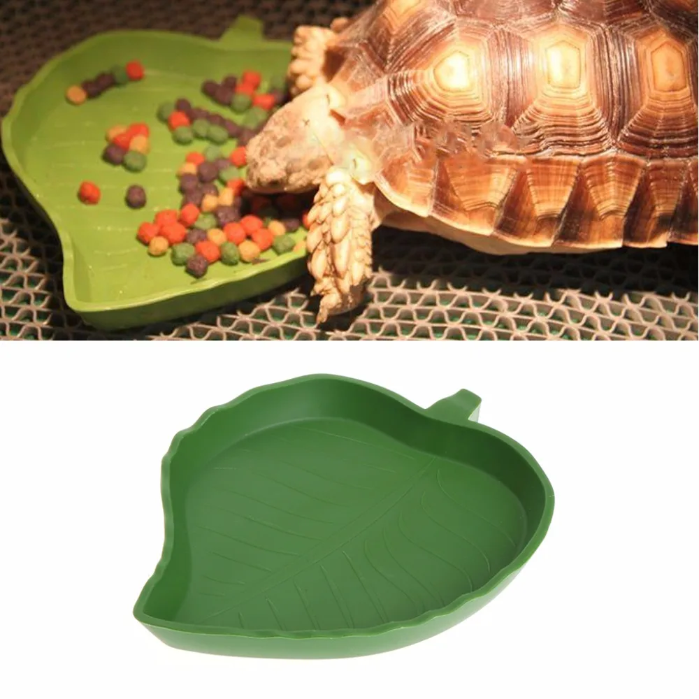 

1PC New Plastic Reptile Pet Water Food Dish Bowl Gecko Meal Worm Feeder Green Leaf Shape 2size Turtle Aquatic Pets Supplies C42