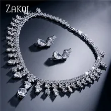ZAKOL Luxury Clear Water Drop Cubic Zirconia Jewelry Set Fashion Zircon Leaf Sliver Color Wedding Bijoux Femme Jewelry FSSP249