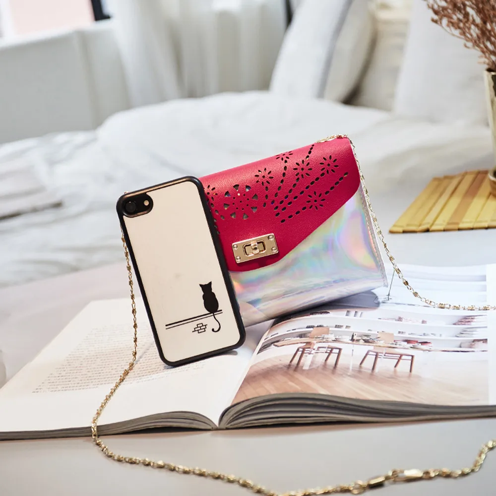 Aelicy Messenger Handbag Hollow Out Laser Handbag Clutch Shoulder Crossbody Bag Chain Bag Bag Evening Purse