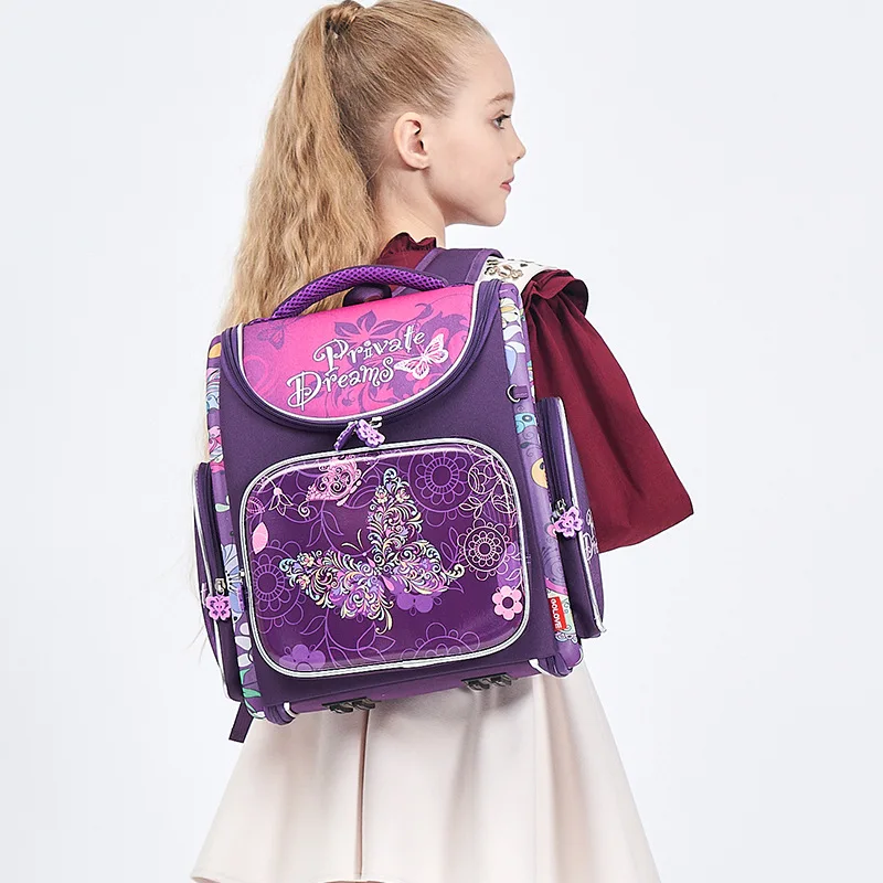 

2018 New Children's Backpack Kids 3D Cartoon Butterfly School Bags For Girls Flower School Backpack Orthopedic Schoolbag Purple