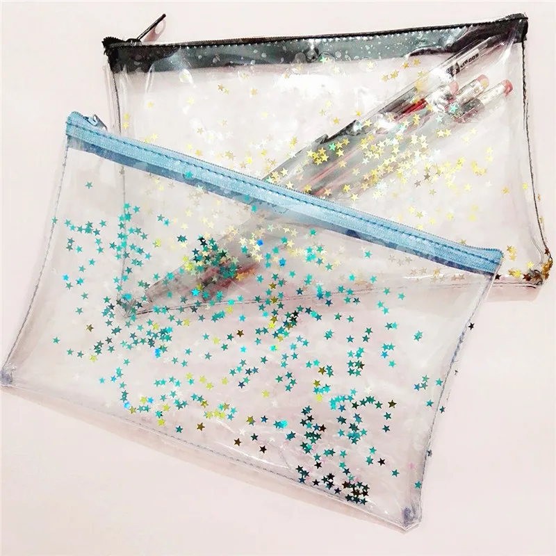 AEQUEEN Clear PVC Pencil Case Women Makeup Bag Transparent Cosmetic Bags Travel Stationery Pouch