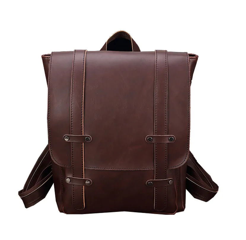 2017 Vintage Men Black PU Leather Backpacks Large Capacity Zipper Solid Backpack for Teenagers