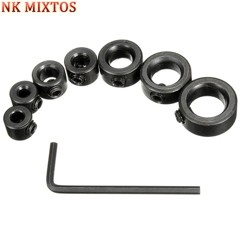 

NK MIXTOS 7PCS Drill Bit Depth Stop Collars Split Ring Set 1/8, 3/16, 1/4, 5/16, 3/8, 7/16, 1/2 metric +1PCS Wrench Tools