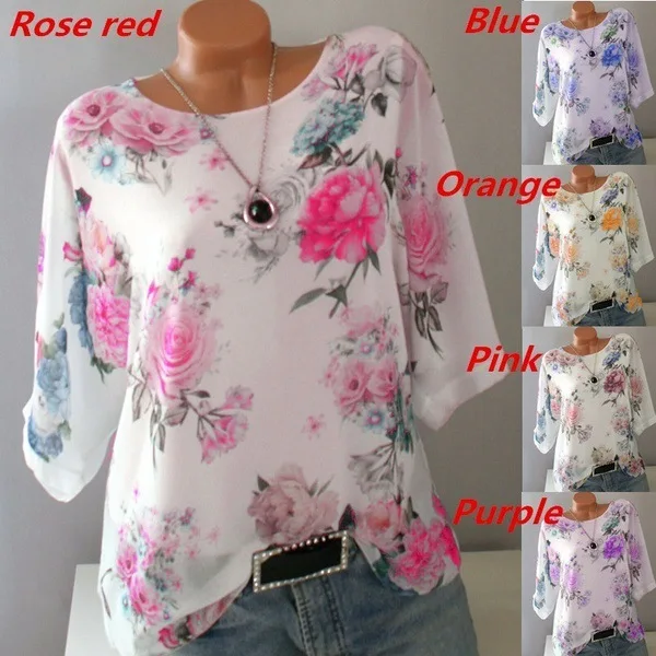 

Large size women's T-shirt 2019 summer new loose thin shirt printed round neck five-point sleeve T-shirt female 5XL