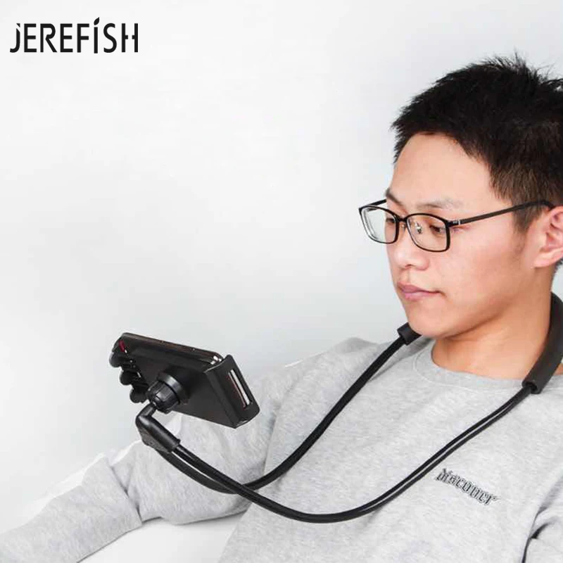 

JEREFISH Lazy Bracket Universal Flexible Lazy Hanging on Neck Selfie Phone Holder 360 Rotate Desk Stand for iPhone Pad Samsung