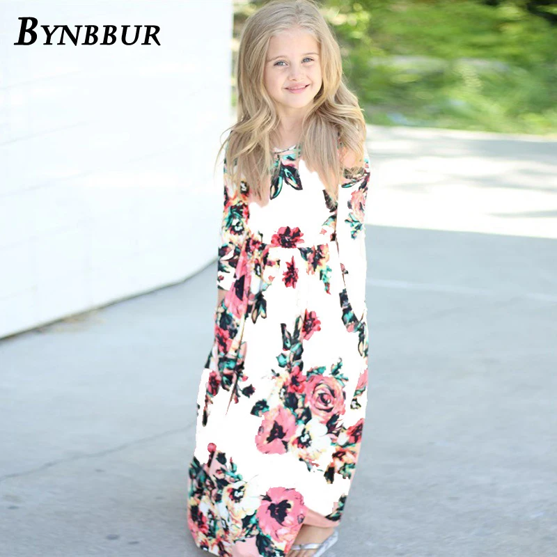 Bynbbur Floral Print Long Dress Girls With Pockets Party Dress Long Sleeve O Neck Soft Cute Baby Kid Girl Dress 2019 Summer New Bynbbur Floral Print Long Dress Girls With Pockets Party Dress Long Sleeve O Neck Soft Cute Baby Kid Girl Dress 2019 Summer New