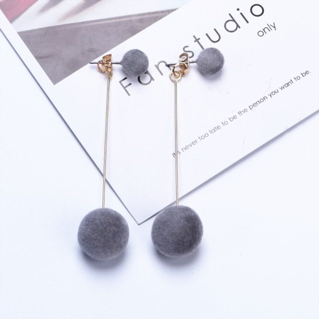 Statement Red Black Fashion Plush Ball Earrings For Women Korean Velvet Round Tassel Long Earrings Gift Jewelry