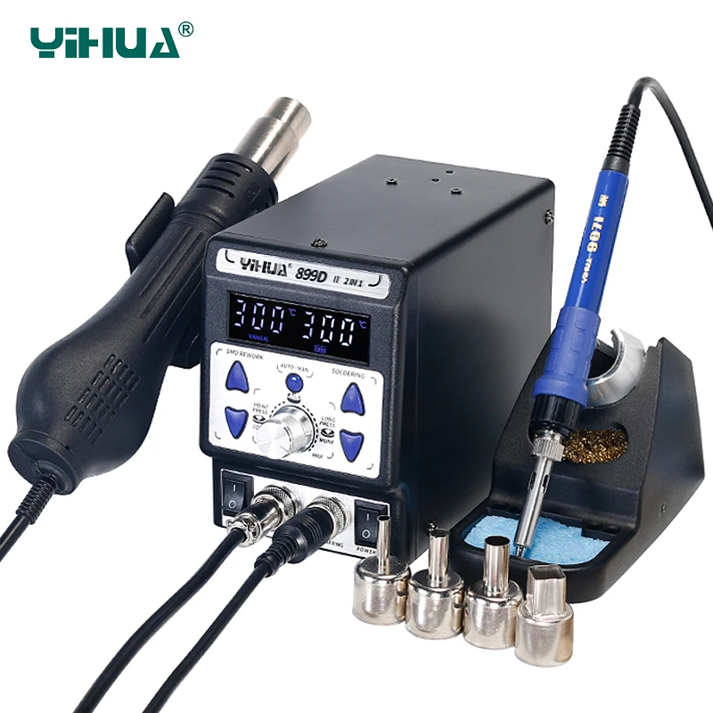 US $122.25 YIHUA 899D II Soldering Station 720W 2 in 1 SMD Hot Air Rework Station 60W Solder Iron BGA Welding PCB Desoldering Tool Stations