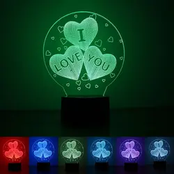 Я люблю тебя 3D ночник USB Питание умный дом 7 цветов Изменение романтический лампы Свадебные украшения Lover Пара подарков