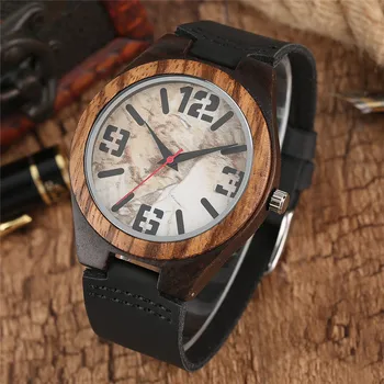 

Luxury Nature Watch Men's Wood Watches Quartz Men Wristwatch Unique Wooden Clock with Black Genuine Leather Watchband New Hours