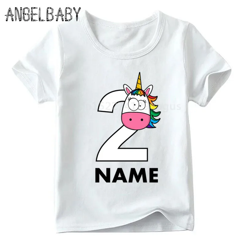 Boys/Girls Happy Birthday Rainbow Unicorn Number 1-9 Print T shirt Children Funny Gift Clothes Kids Cartoon Baby T shirt,ooo5239 - Цвет: ooo5239 K