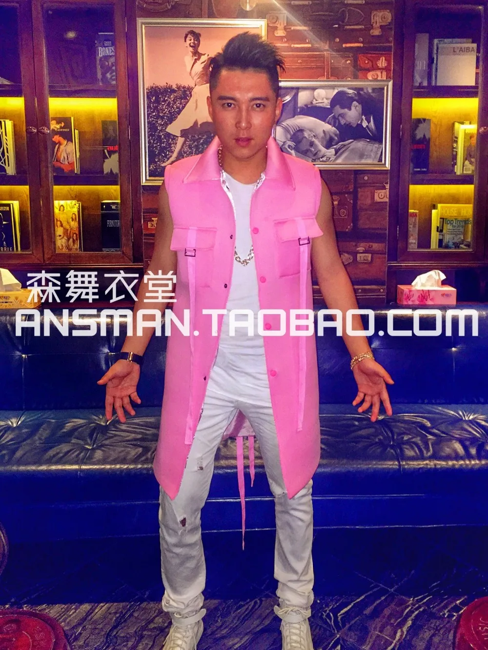 На заказ! Новый мужской певец DJ ночной клуб DS Бейонсе пряный куриный с пунктом хип-хоп костюмы для праздников длинный абзац розовая куртка