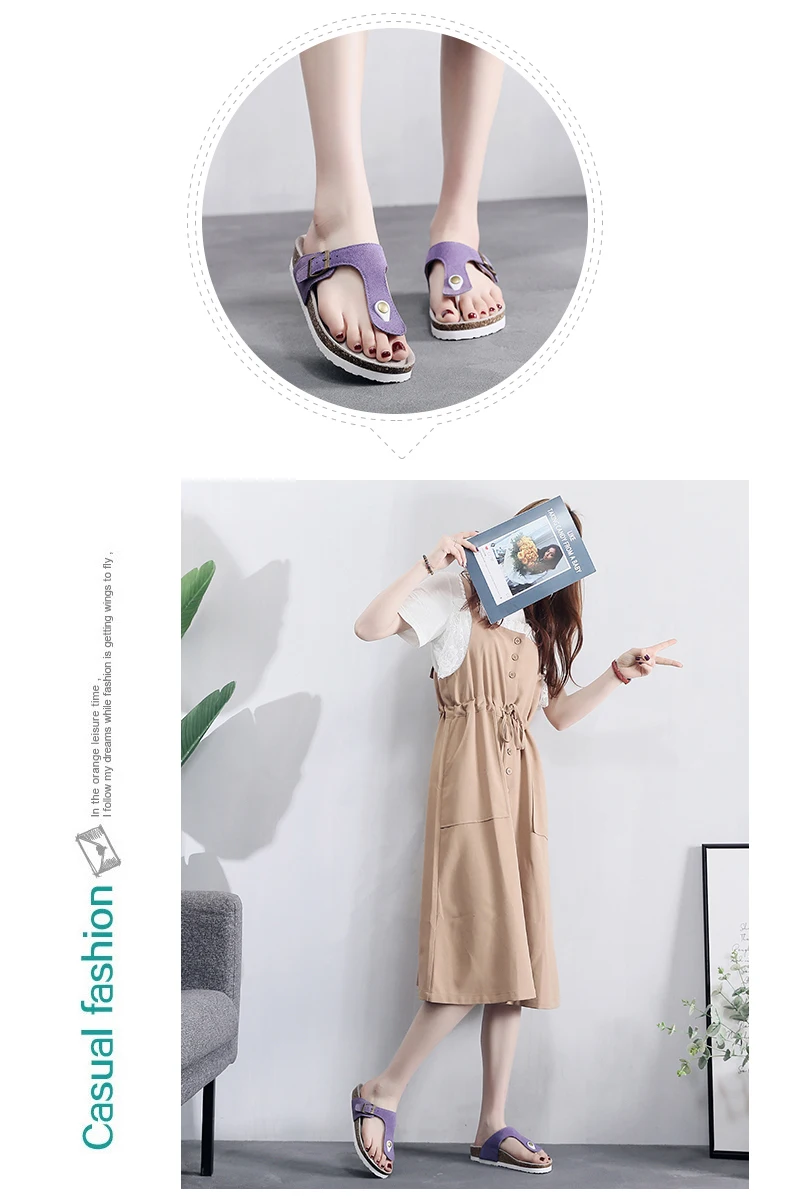 Летние женские замшевые туфли сабо из коровьей кожи; высококачественные мягкие пробковые Вьетнамки; женские сандалии