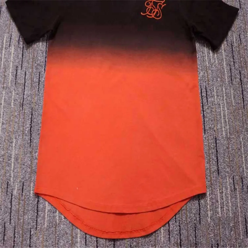 New  summer cotton silk siksilk T-shirt gradient print T-shirt short-sleeved hip hop T-shirt shirt men's Longline T-shirt with