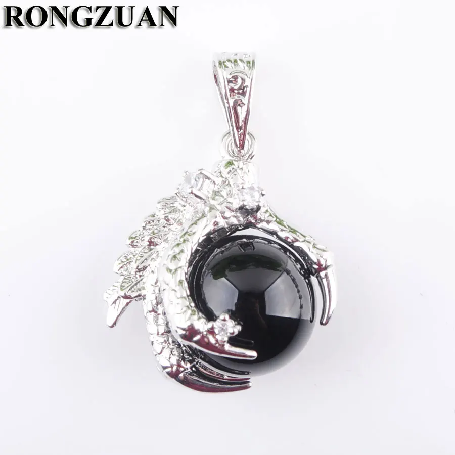 RONGZUAN натуральный черный агат камень драгоценный круглый Ball бусина с драконом
