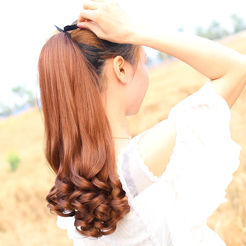 

18inchesSynthetic Long Wavy Drawstring Ribbon Ponytail Hair Extensions curly Hairpiece Fake Hair heat resistanc hair pieces