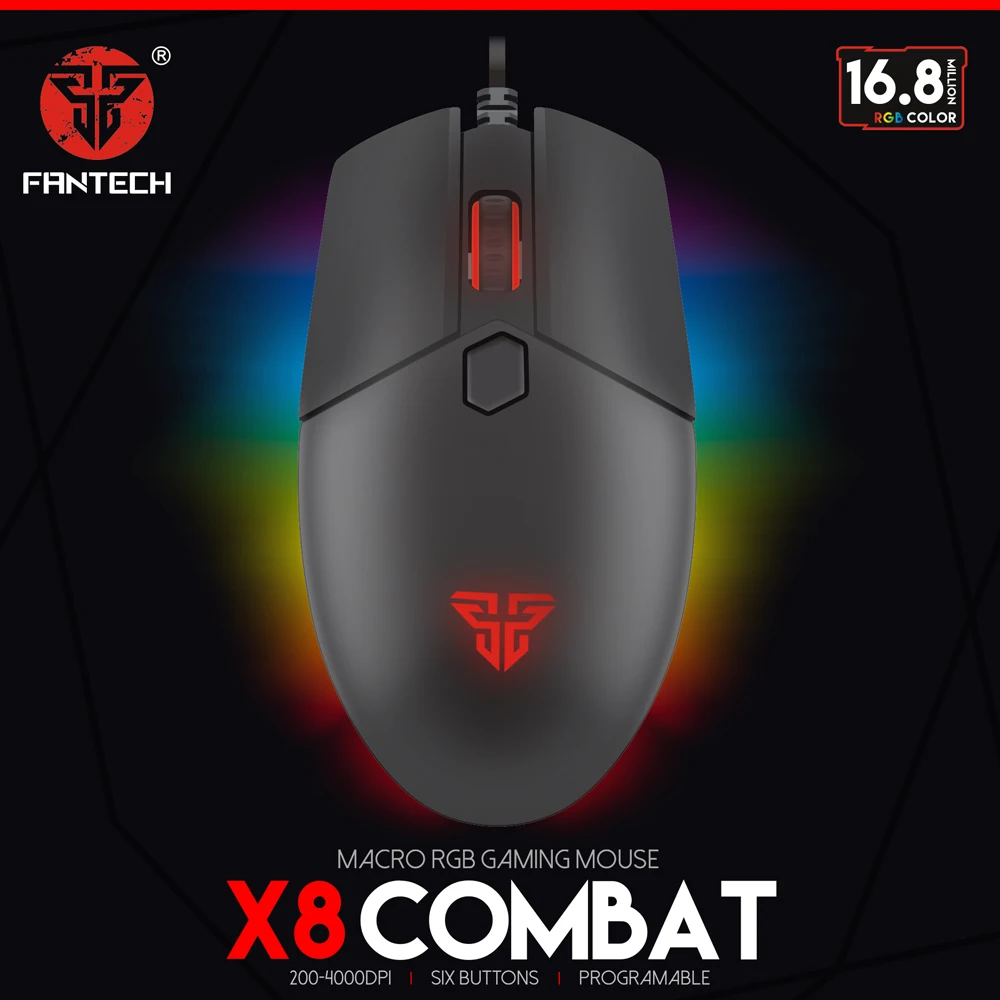 

FANTECH X8 4000DPI usb wired gaming mouse MACRO RGB MOUSE macro custom programming mouse luminescent mouse for gamer lol dota2