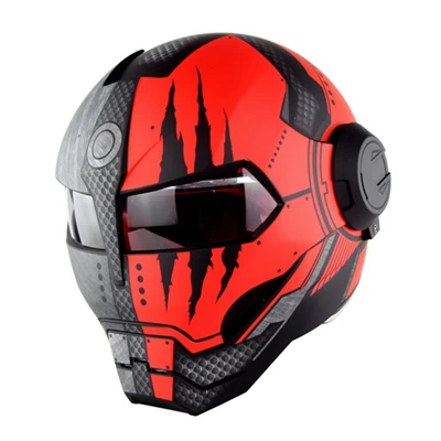 SOMAN Iron Man Motorcycle Helmet Flip up Motorbike Robot Style Helmet Motocross Casco Moto Cross Helm DOT Approval 515 - Цвет: matte black red