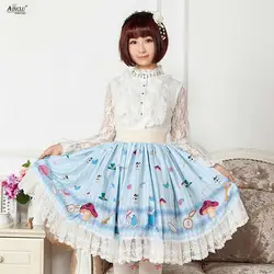 Японский стиль Лолиты сладкая принцесса кружева юбки женские принт Фэнтези Алиса милые дамы плиссированные короткие юбки Бесплатная