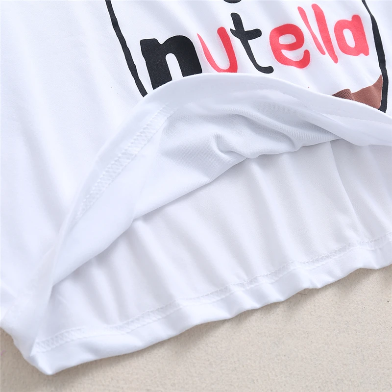 Харадзюку летняя футболка Nutella принт белый короткий топ футболки с коротким рукавом Фитнес Женская мода Kawaii футболка