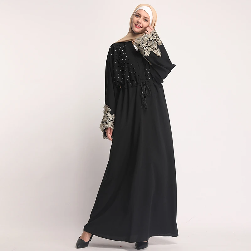 Взрослых платье dubai abaya мусульманин Кружева платье Турецкий бриллиант обтягивающие платья с длинным рукавом Исламская одеяние мусульмане
