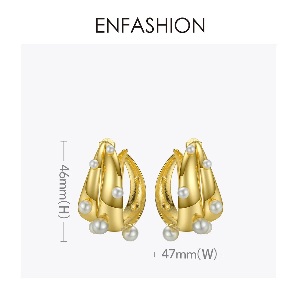 ENFASHION, серьги-кольца в стиле панк с жемчугом, двойной C, для женщин, золотой цвет, большие эффектные серьги, модные ювелирные изделия, Pendientes Aro EC191042