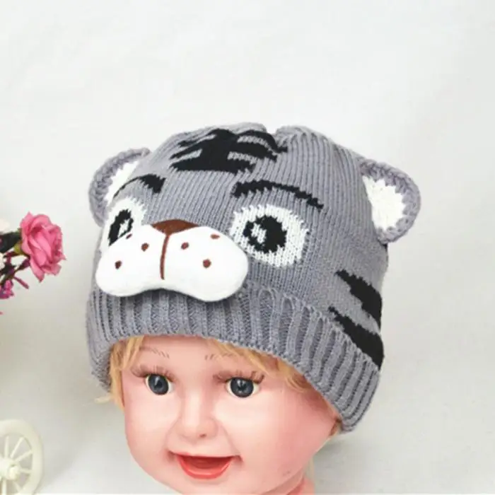 Модная осенне-зимняя детская вязаная шапочка с животным тигром, вязаная шапка с узором для новорожденных, теплая вязаная шапка для мальчиков и девочек