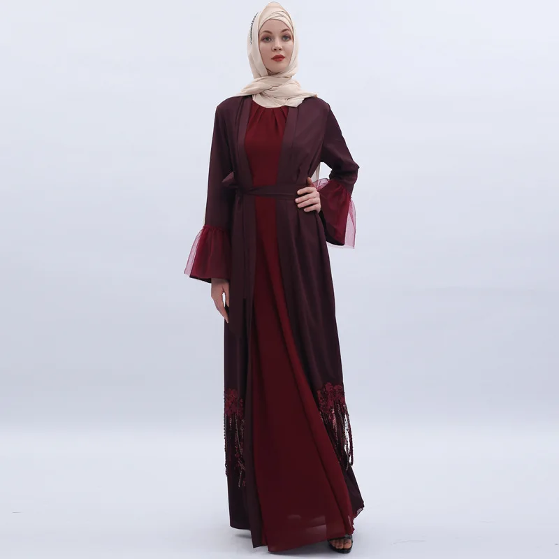 Элегантное мусульманское платье с блестками abaya кардиган-кимоно с кисточками свободные длинные халаты Jubah на Среднем Востоке Eid Рамадан