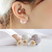 

2018 new fashion brand jewery elegant shell flower and imitation pearl stud earrings for women cute opal beads earrings