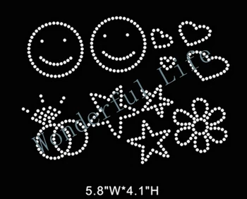 

New item free shipping Rhinestones iron on crystal transfers design two smile and love hearts many star for kids play