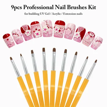 

9pcs Professional UV Gel Acrylic Nail Brushes Kit False Nail Tips Builder Nail Art Design Painting Pen Set Nail Manicure Tool