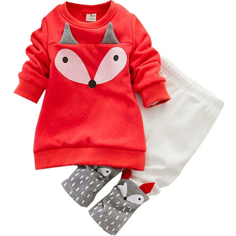 

Winter Tracksuit for Children Baby Girls Clothing Set Lovely Children's Clothing 2pcs Suit Thick Long Sleeve Fox Tops+Pants Sets