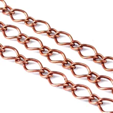 Pandahall 50m/Roll Iron Mother-Son Chain Red Copper Color Come On Reel with Spool Link 7x10mm and 4x6mm 1.2mm thick
