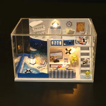 

DIY Building Dollhouse Creative Puzzle Toy for Children Miniature Assembly Doll House Model with Furnitures LED LIGHT Dust Cover