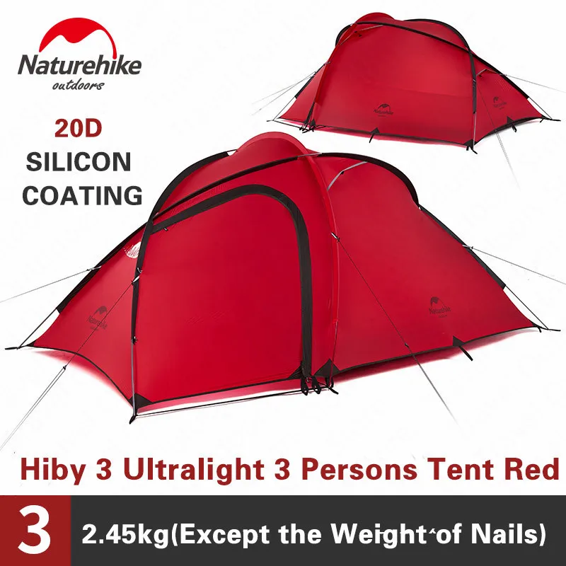 Naturehike Наружная палатка Hiby3 Ультралегкая 2 3 человека 20D Силиконовая Водонепроницаемая двухслойная 4 сезона семейная палатка NH17K230-P