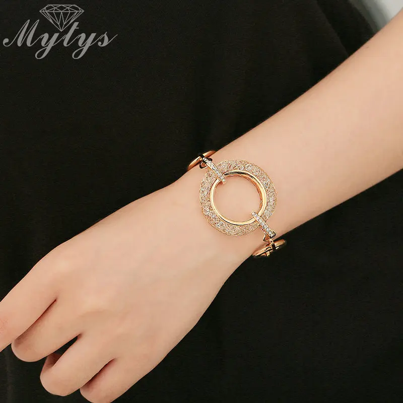 

Mytys New Design Net Chain Wire Mesh Crystal Bracelet Circle Round Link Chain Gold Bracelet for Women Girlfriend Gift B1102