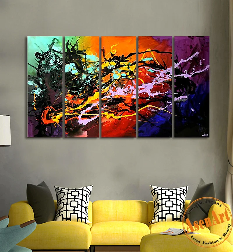 

Large Abstract Oil Painting 5pcs Handpainted Colorful Canvas Oil Painting Unframed Modern Abstract Wall Painting for Living Room