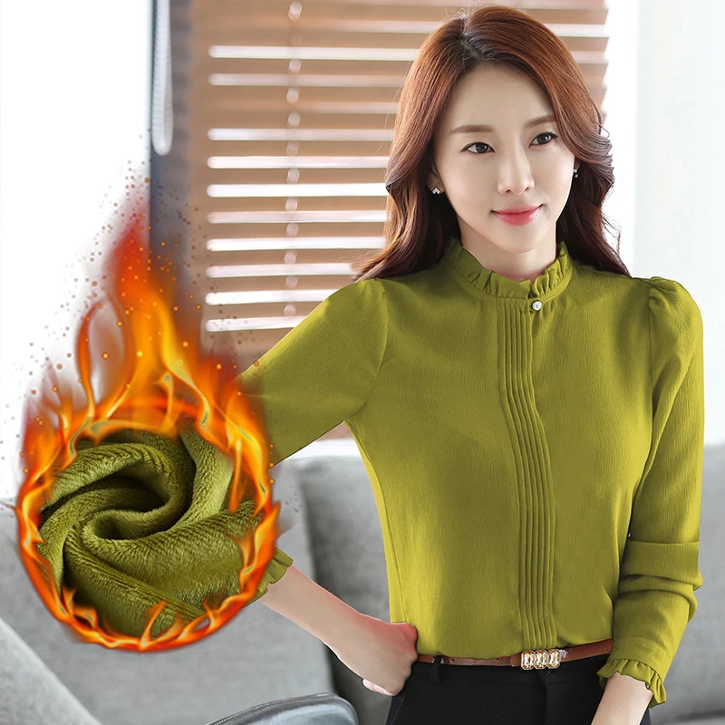 Fashion Winter Wear VeLour shirt long sleeve Green Elegant Keep warm